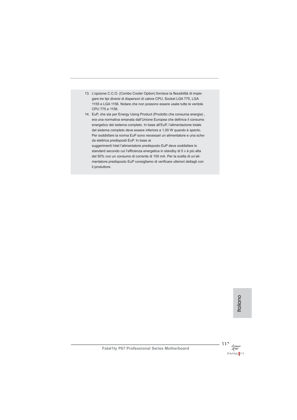 Italiano | ASRock Fatal1ty P67 Professional User Manual | Page 113 / 314