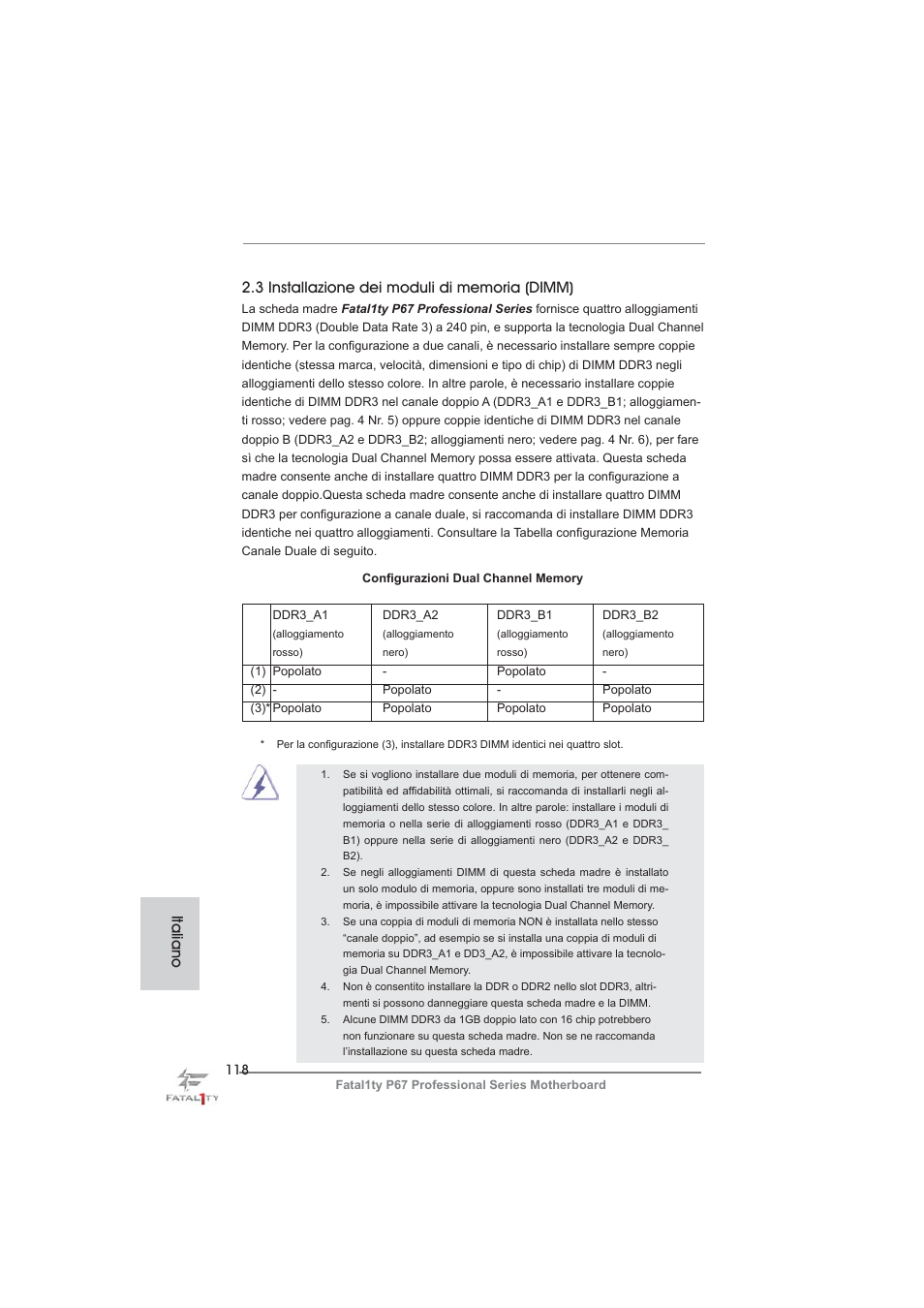 Italiano | ASRock Fatal1ty P67 Professional User Manual | Page 118 / 314