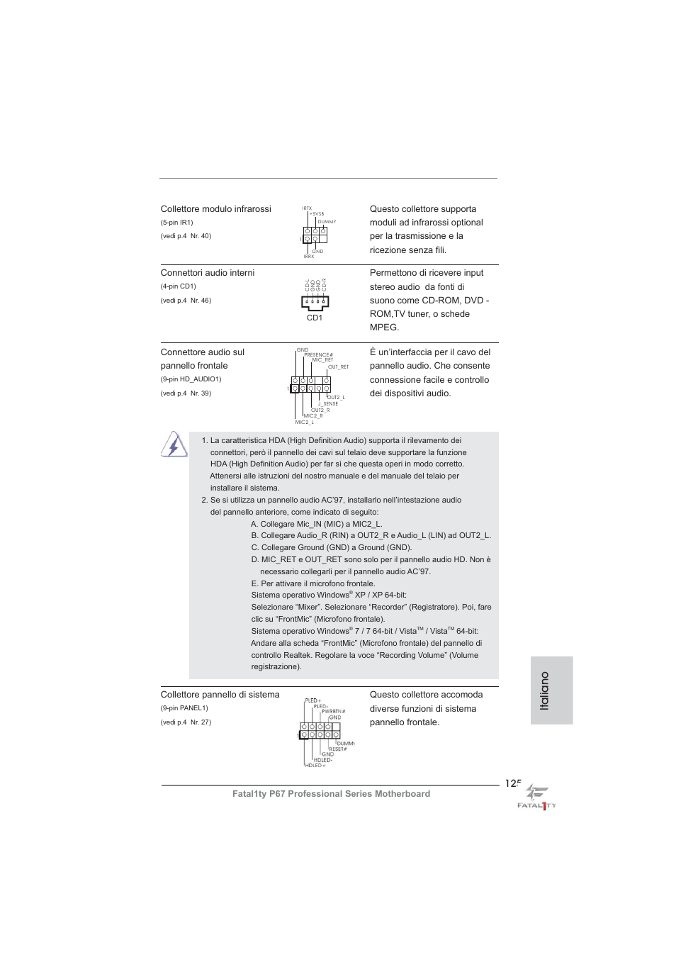 Italiano | ASRock Fatal1ty P67 Professional User Manual | Page 125 / 314