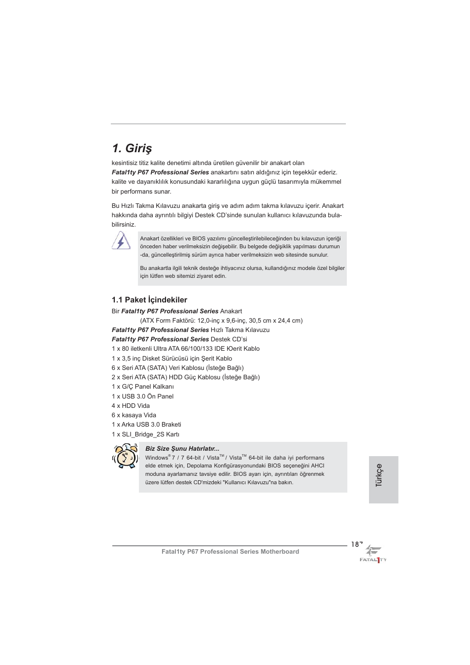 Turkish, Giriş | ASRock Fatal1ty P67 Professional User Manual | Page 187 / 314