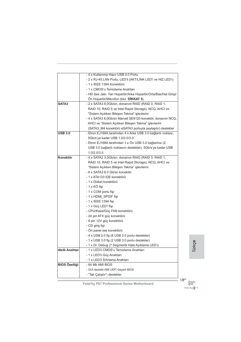 Türkçe | ASRock Fatal1ty P67 Professional User Manual | Page 189 / 314