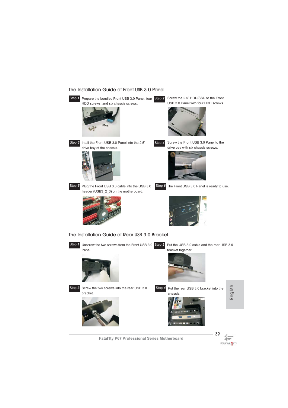 The installation guide of rear usb 3.0 bracket | ASRock Fatal1ty P67 Professional User Manual | Page 39 / 314