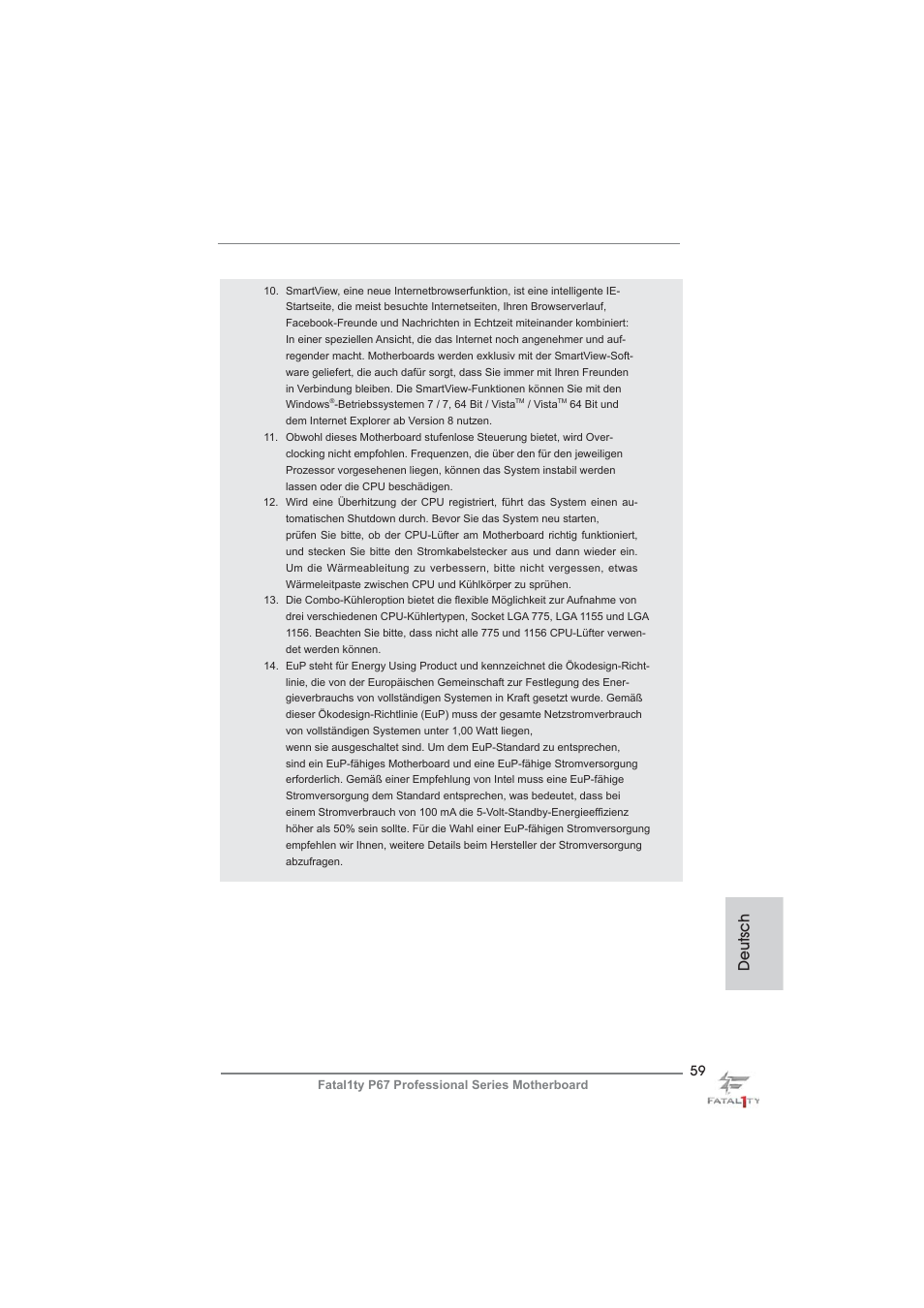 Deutsch | ASRock Fatal1ty P67 Professional User Manual | Page 59 / 314