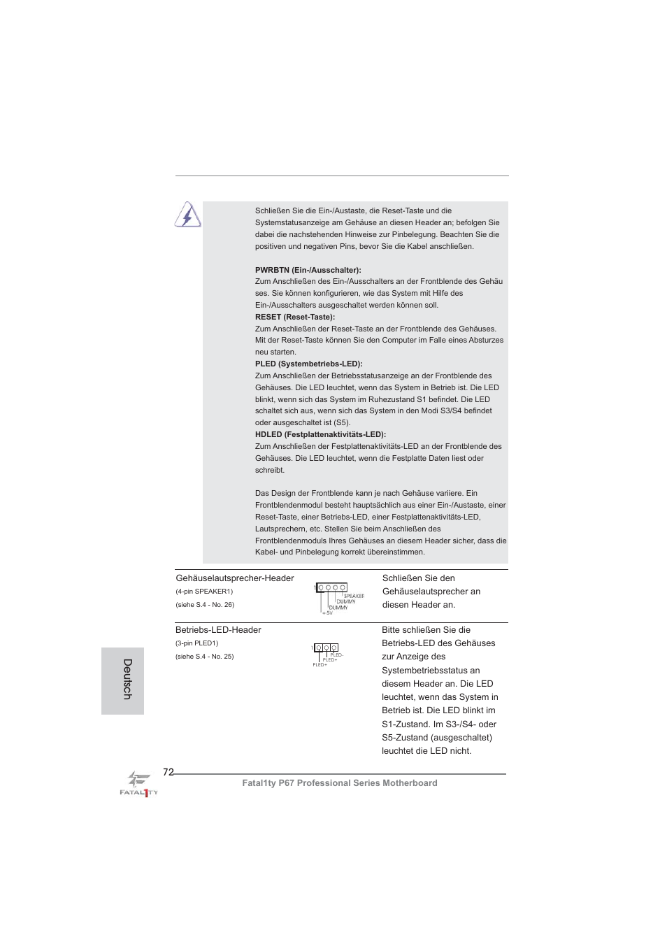 Deutsch | ASRock Fatal1ty P67 Professional User Manual | Page 72 / 314