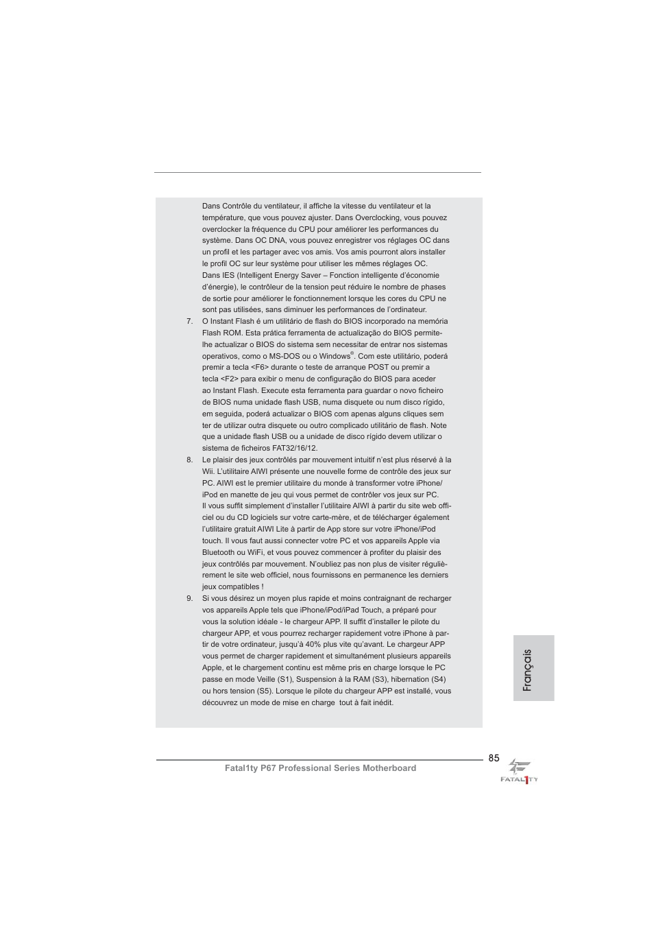 Français | ASRock Fatal1ty P67 Professional User Manual | Page 85 / 314