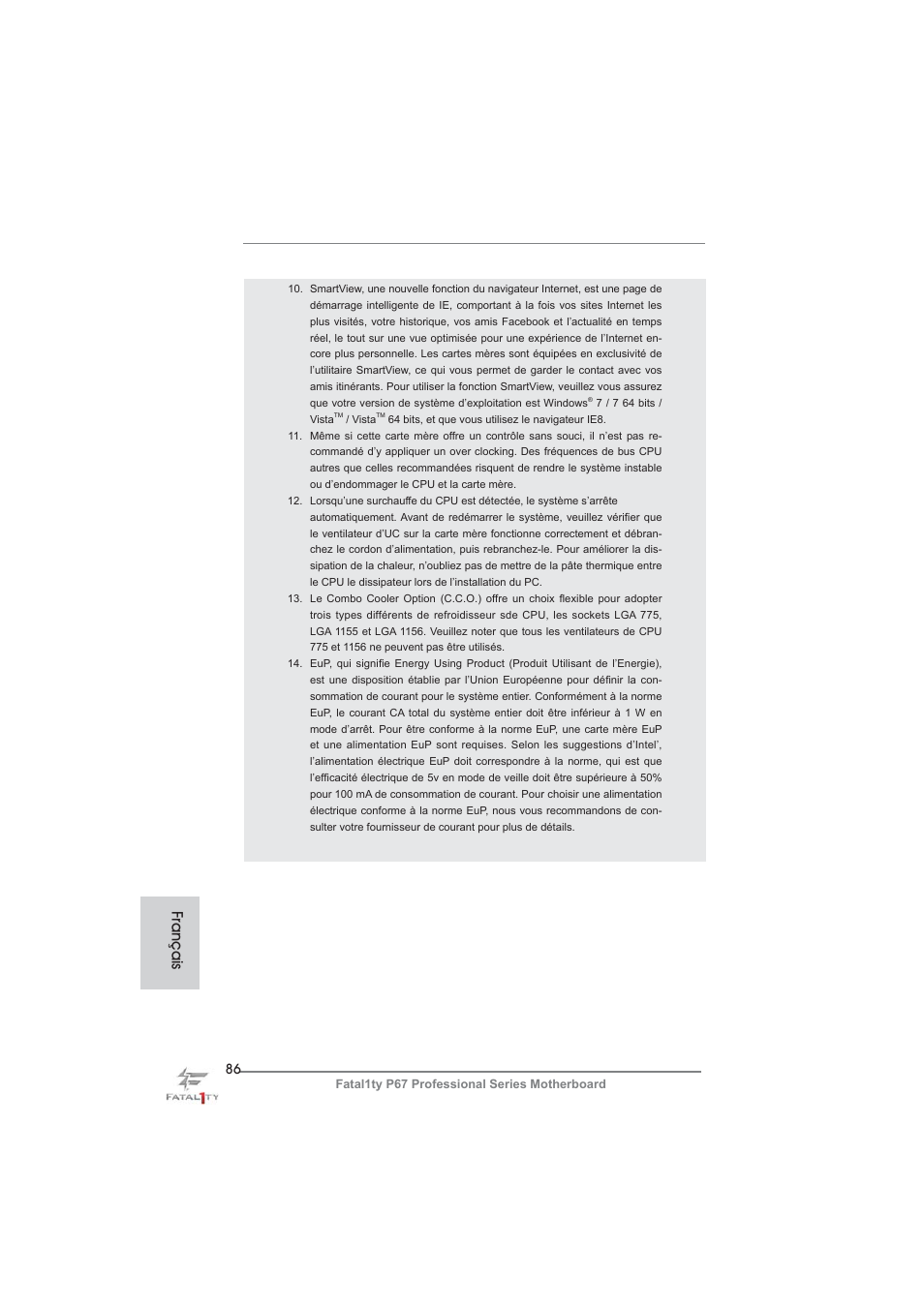 Français | ASRock Fatal1ty P67 Professional User Manual | Page 86 / 314