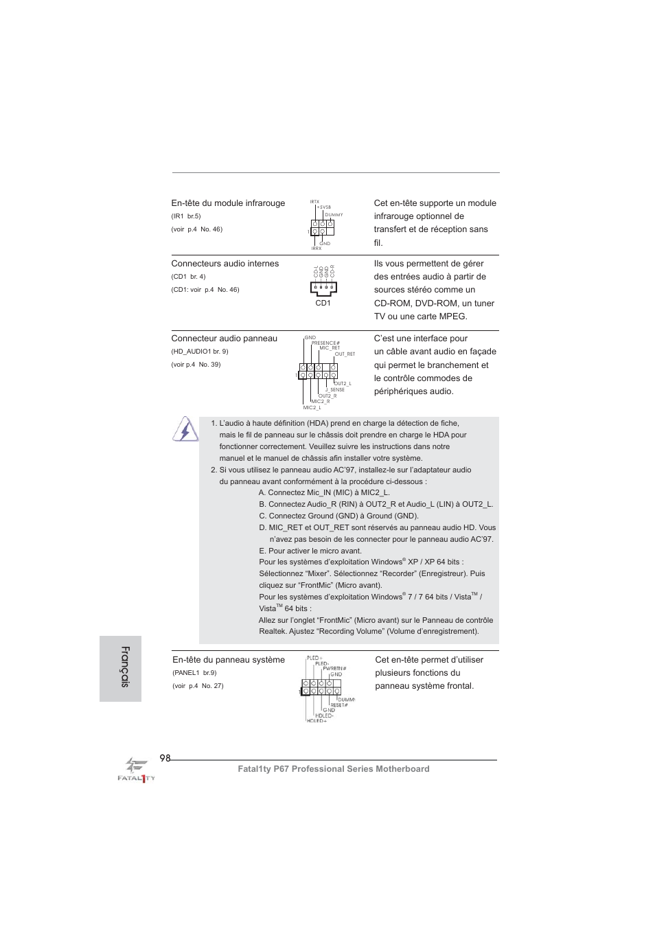 Français | ASRock Fatal1ty P67 Professional User Manual | Page 98 / 314