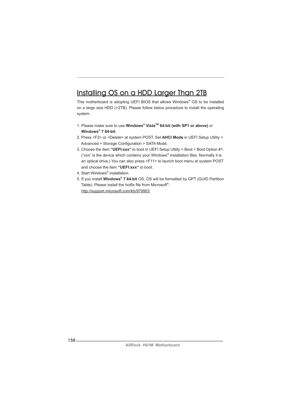 Installing os on a hdd larger than 2tb | ASRock H61M User Manual | Page 158 / 158