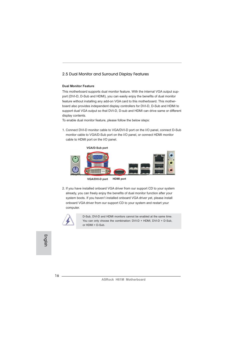 English, 5 dual monitor and surround display features | ASRock H61M User Manual | Page 16 / 158