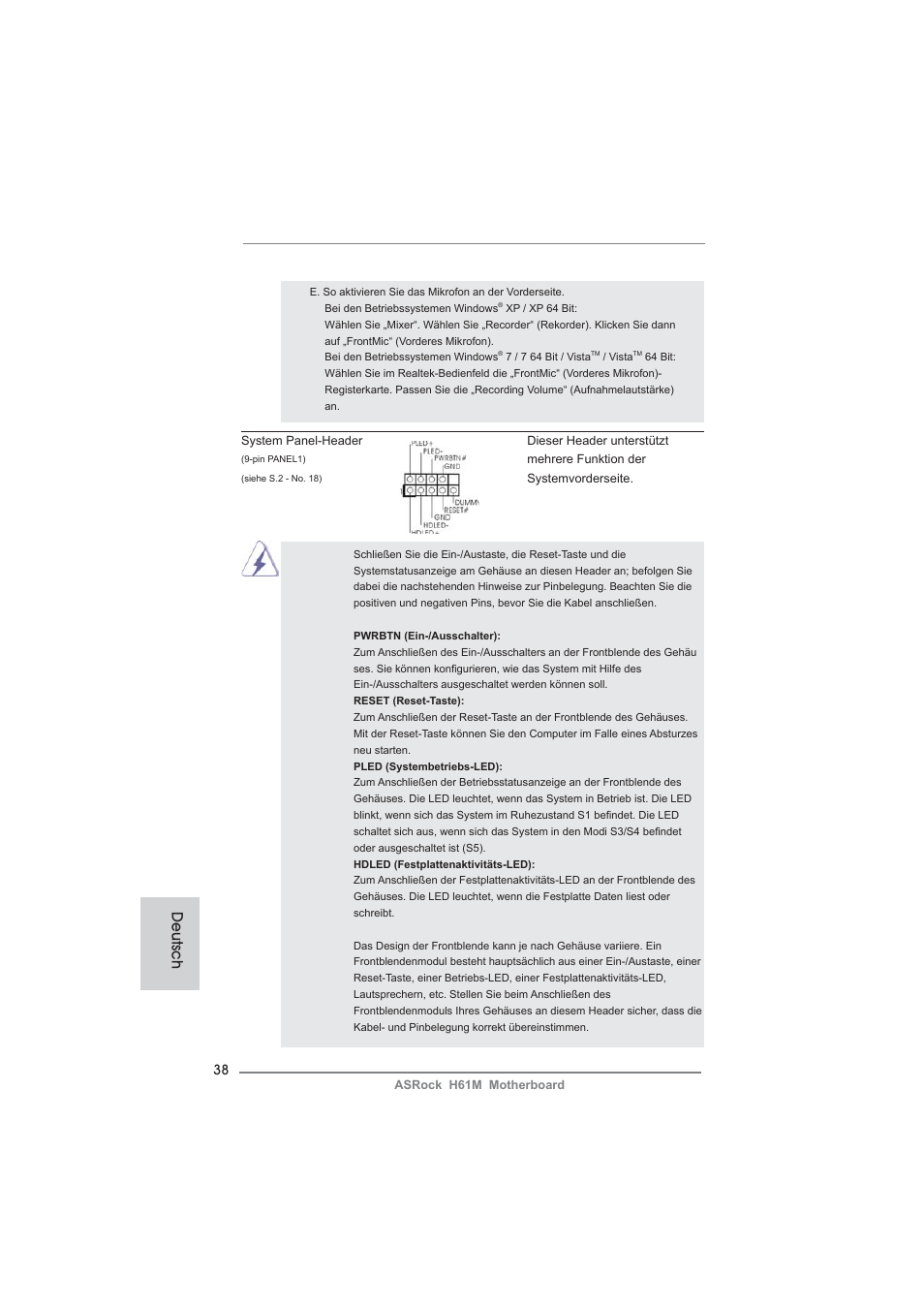 Deutsch | ASRock H61M User Manual | Page 38 / 158