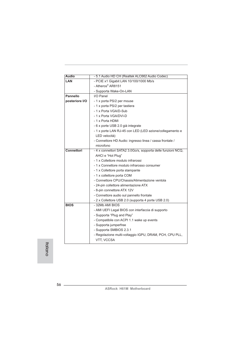 Italiano | ASRock H61M User Manual | Page 56 / 158