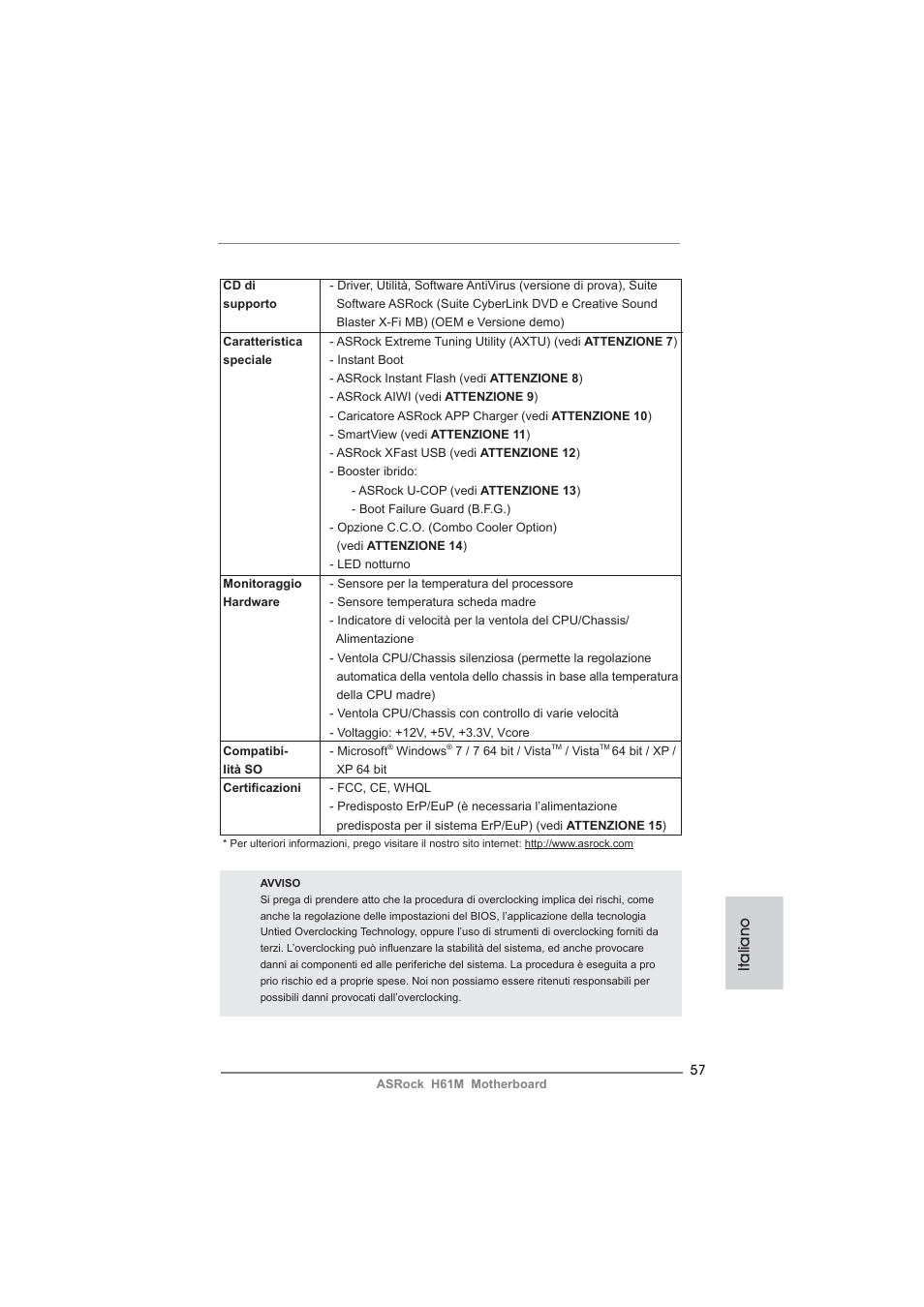 Italiano | ASRock H61M User Manual | Page 57 / 158