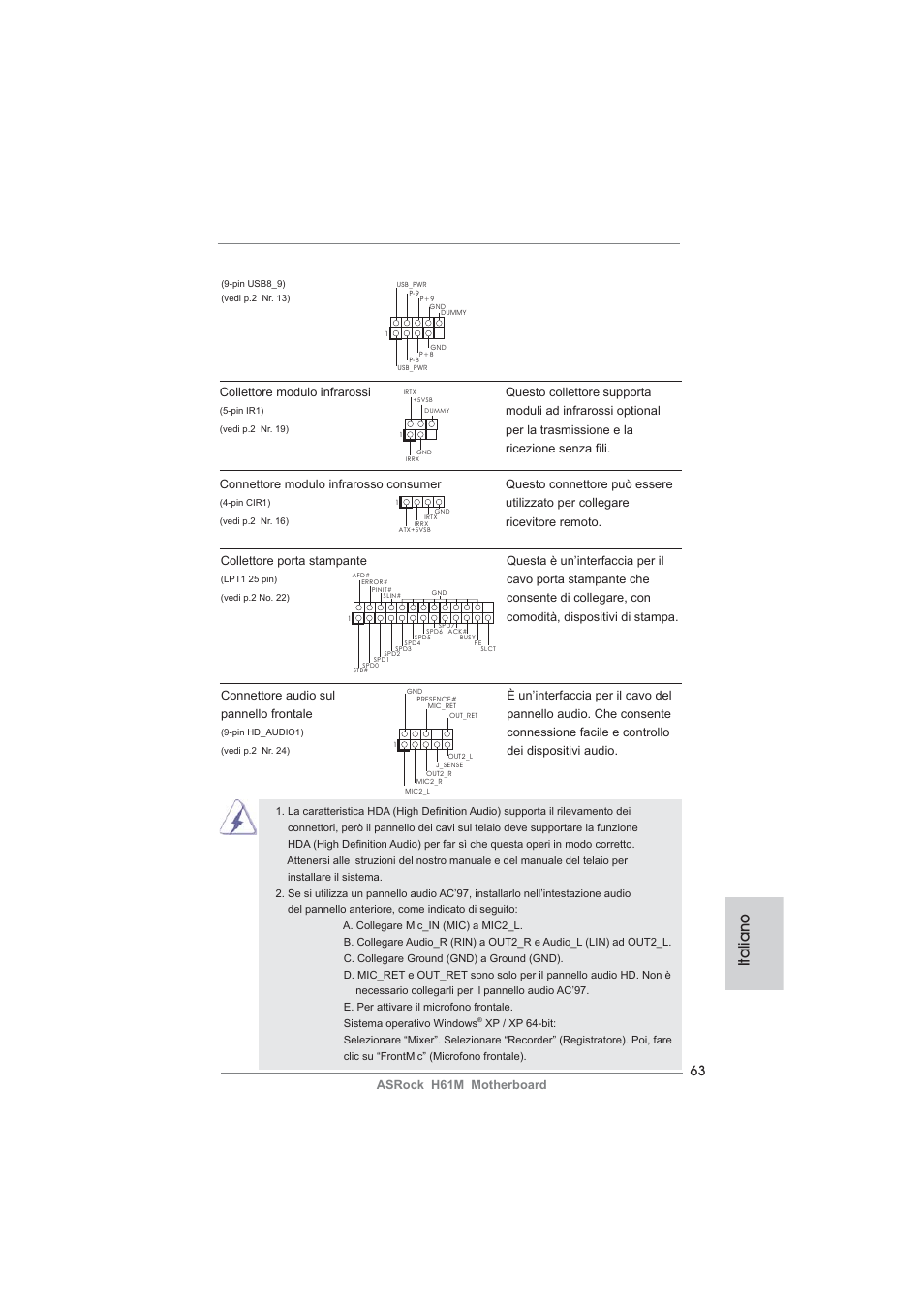 Italiano | ASRock H61M User Manual | Page 63 / 158