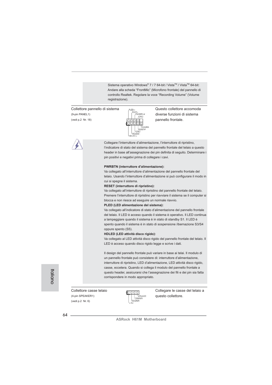 Italiano | ASRock H61M User Manual | Page 64 / 158