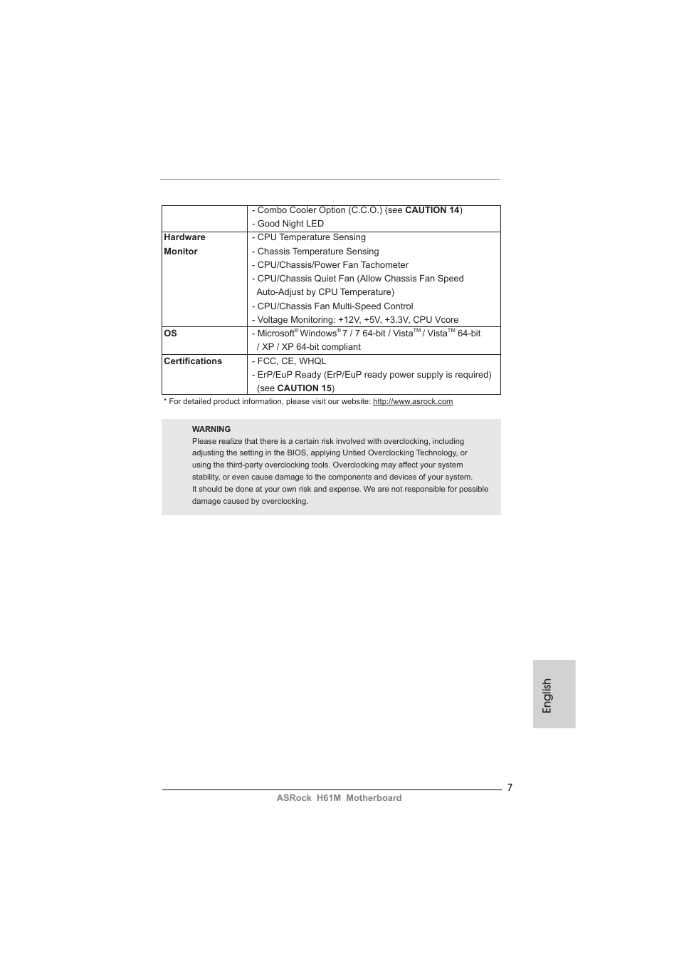 English | ASRock H61M User Manual | Page 7 / 158
