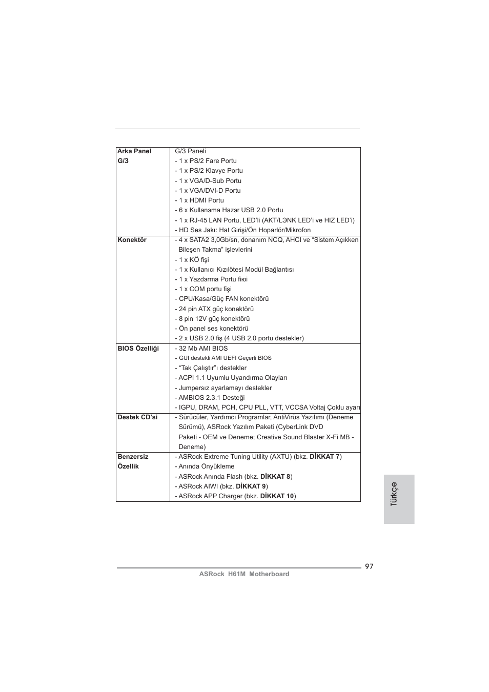 Türkçe | ASRock H61M User Manual | Page 97 / 158