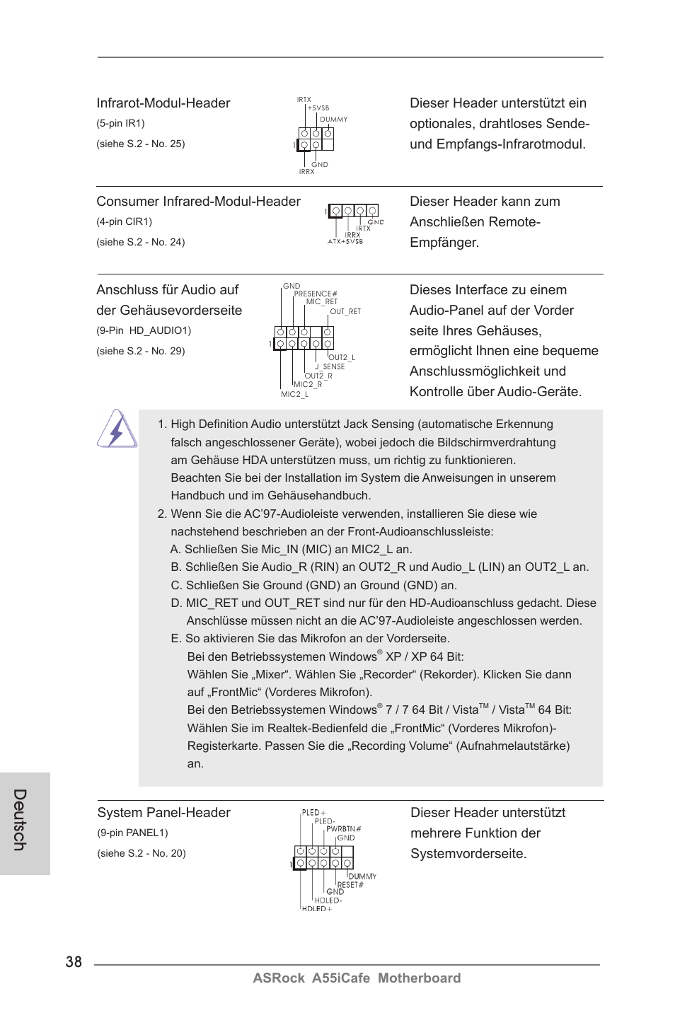 Deutsch | ASRock A55iCafe User Manual | Page 38 / 115