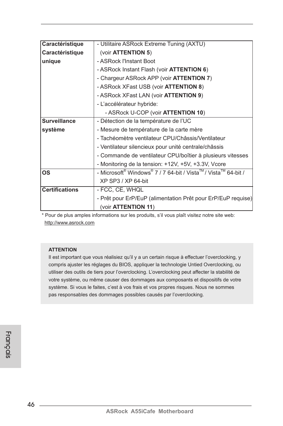 Français | ASRock A55iCafe User Manual | Page 46 / 115