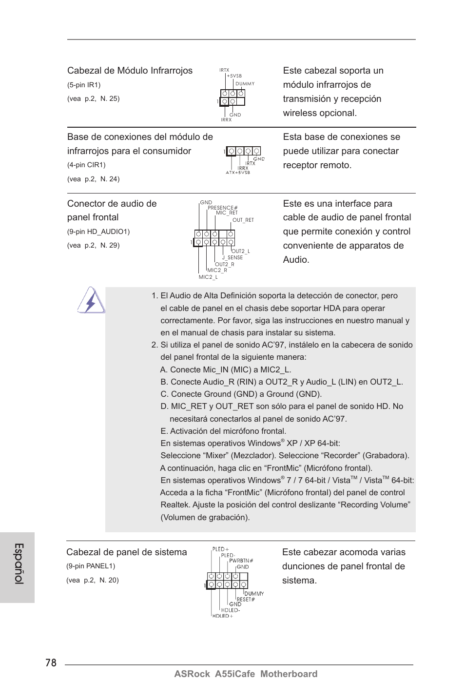 Español | ASRock A55iCafe User Manual | Page 78 / 115