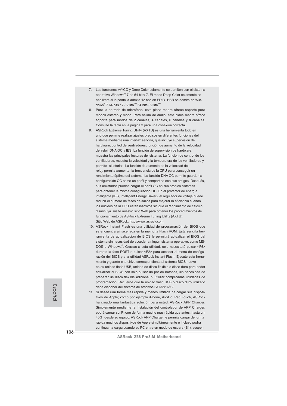 Español | ASRock Z68 Pro3-M User Manual | Page 106 / 256