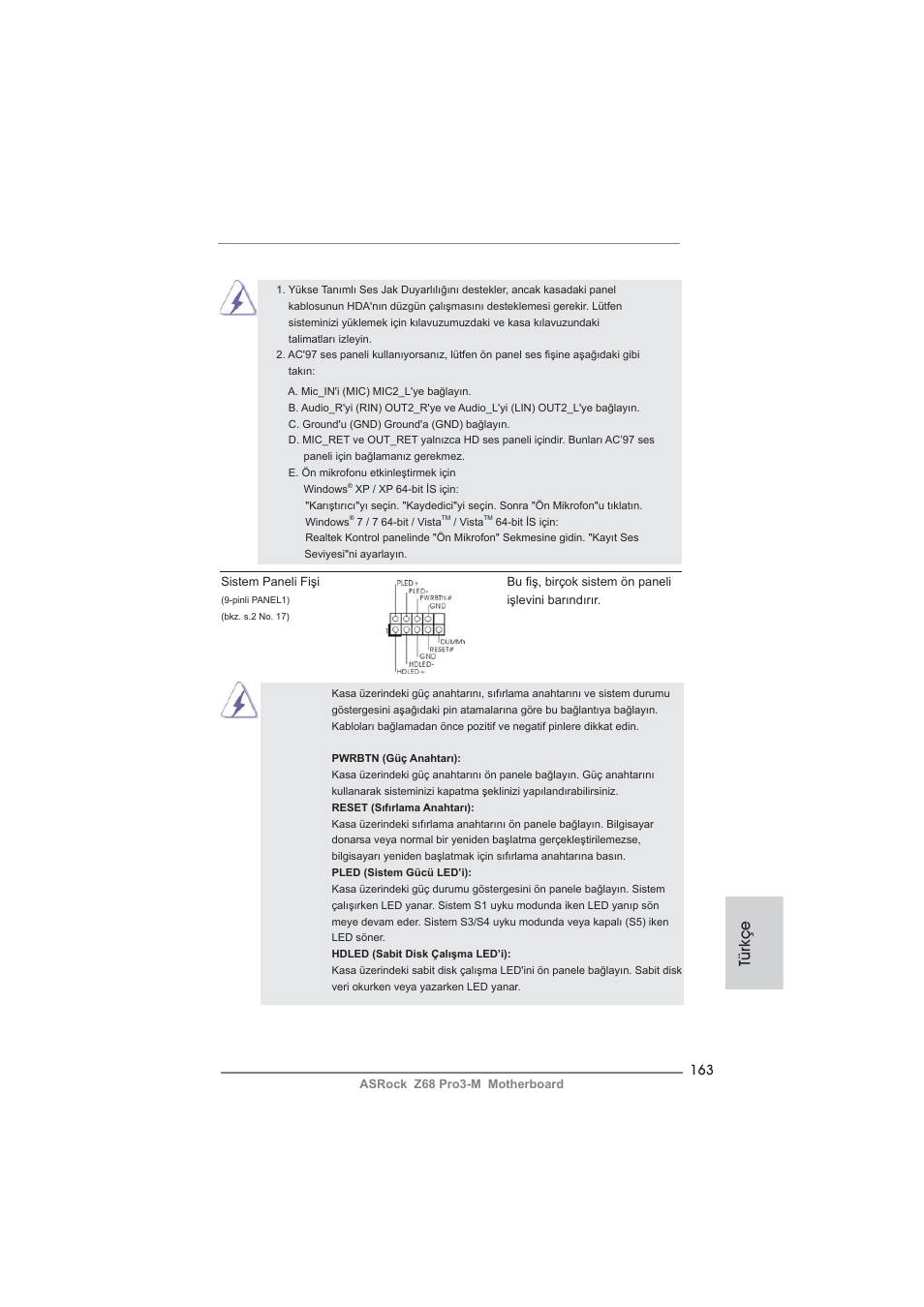 Türkçe | ASRock Z68 Pro3-M User Manual | Page 163 / 256