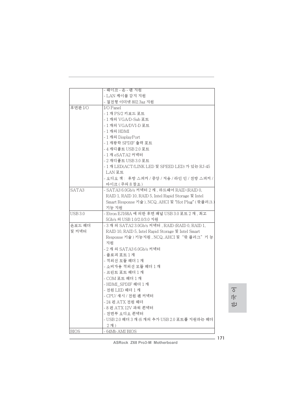 한 국 어 | ASRock Z68 Pro3-M User Manual | Page 171 / 256