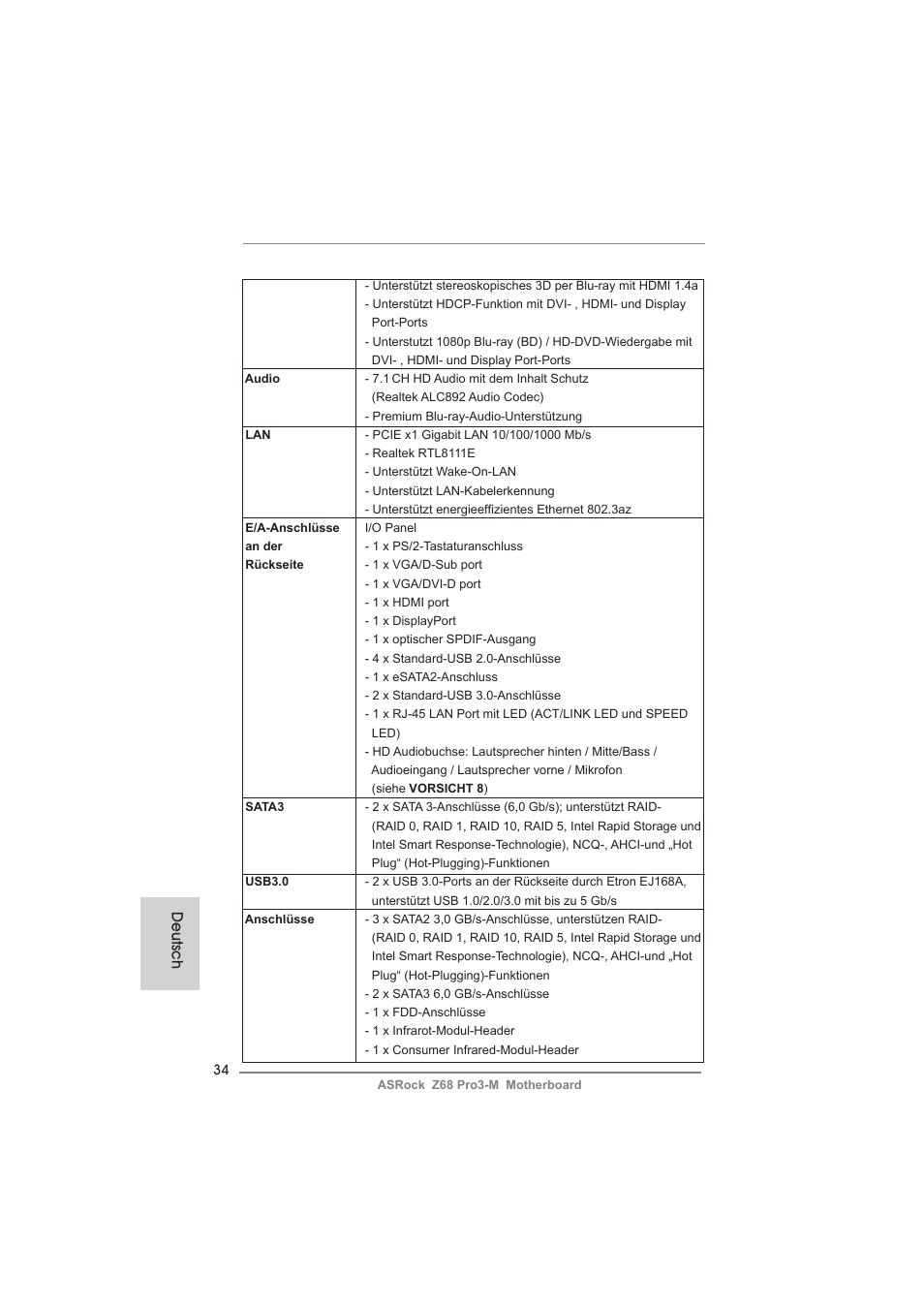 Deutsch | ASRock Z68 Pro3-M User Manual | Page 34 / 256