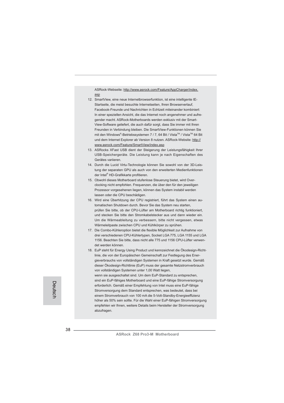 Deutsch | ASRock Z68 Pro3-M User Manual | Page 38 / 256