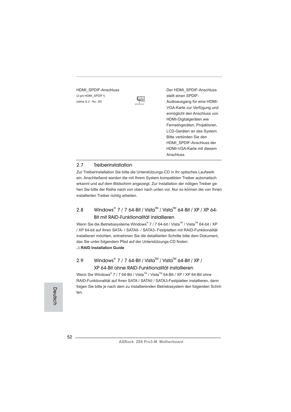 7 treiberinstallation, 9 windows, 7 / 7 64-bit / vista | Vista, 8 windows, Deutsch | ASRock Z68 Pro3-M User Manual | Page 52 / 256