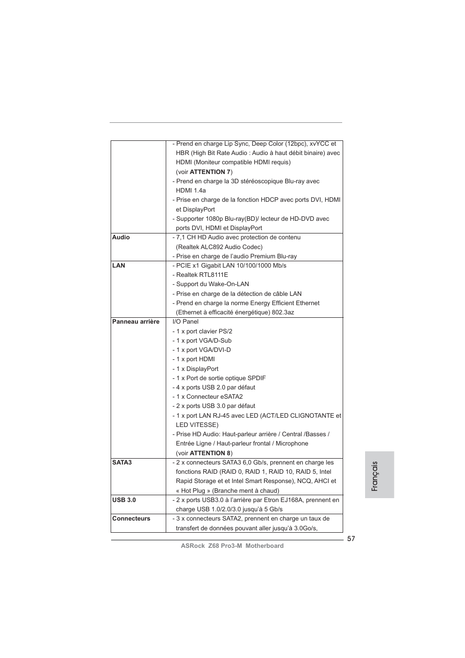 Français | ASRock Z68 Pro3-M User Manual | Page 57 / 256