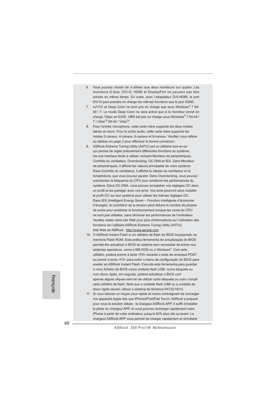 Français | ASRock Z68 Pro3-M User Manual | Page 60 / 256