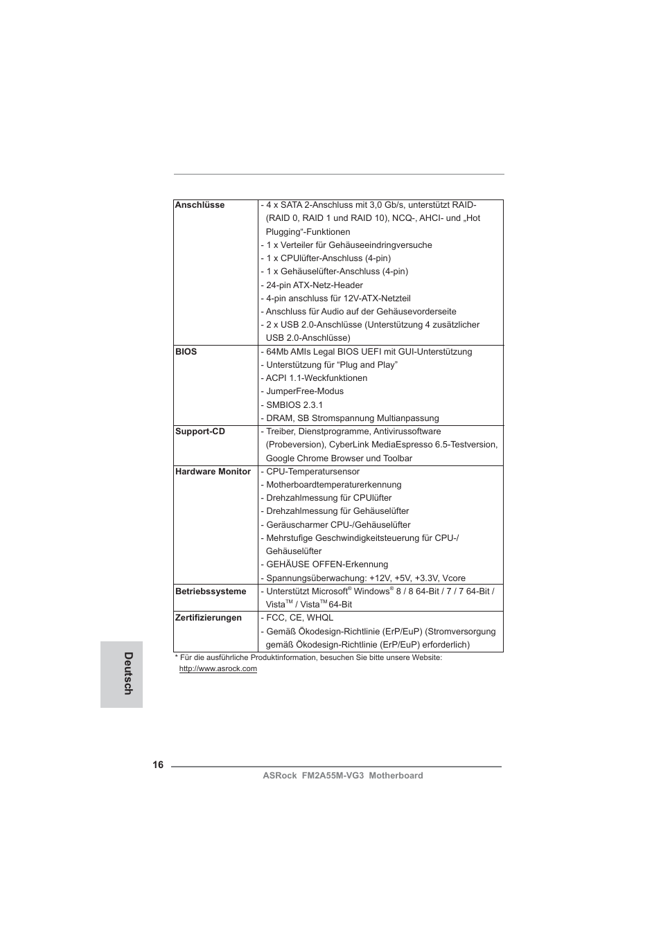 Deutsch | ASRock FM2A55M-VG3 User Manual | Page 16 / 46