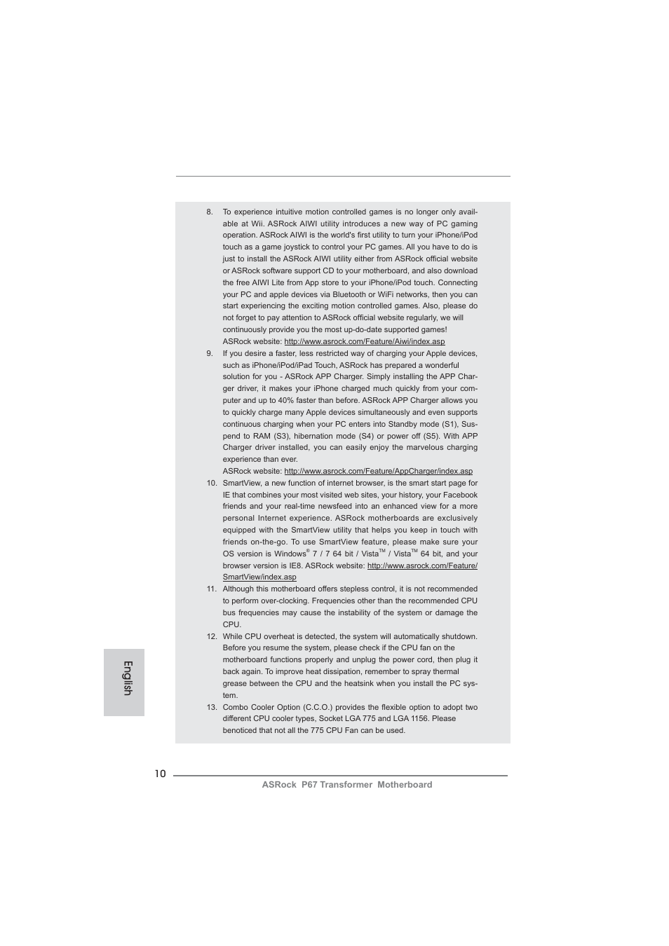 English | ASRock P67 Transformer User Manual | Page 10 / 266
