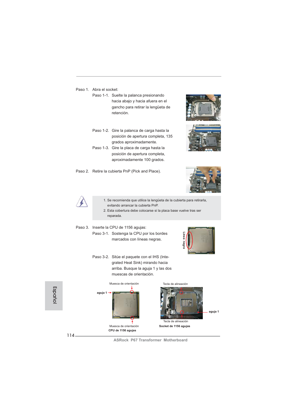 Español | ASRock P67 Transformer User Manual | Page 114 / 266