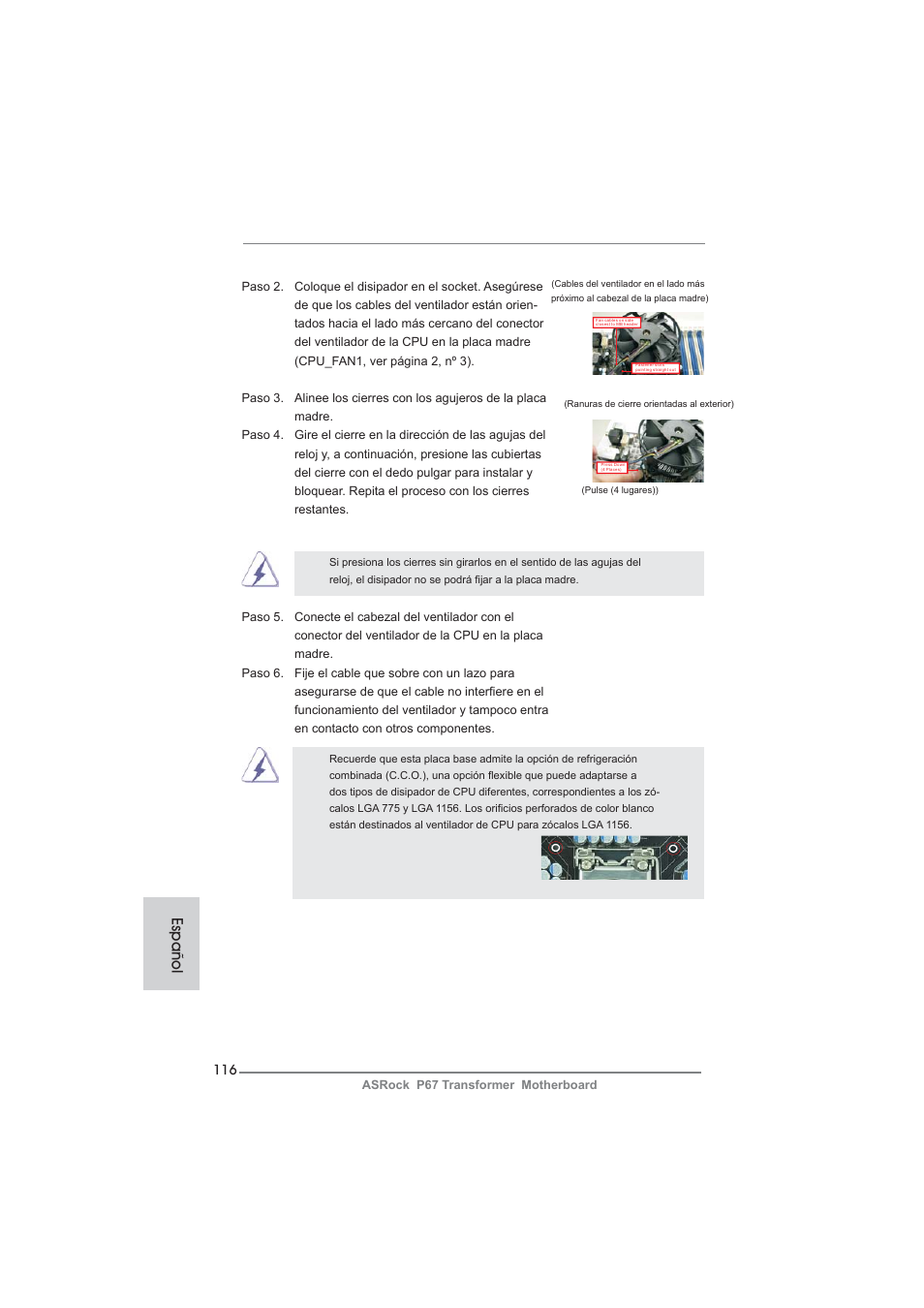 Español | ASRock P67 Transformer User Manual | Page 116 / 266