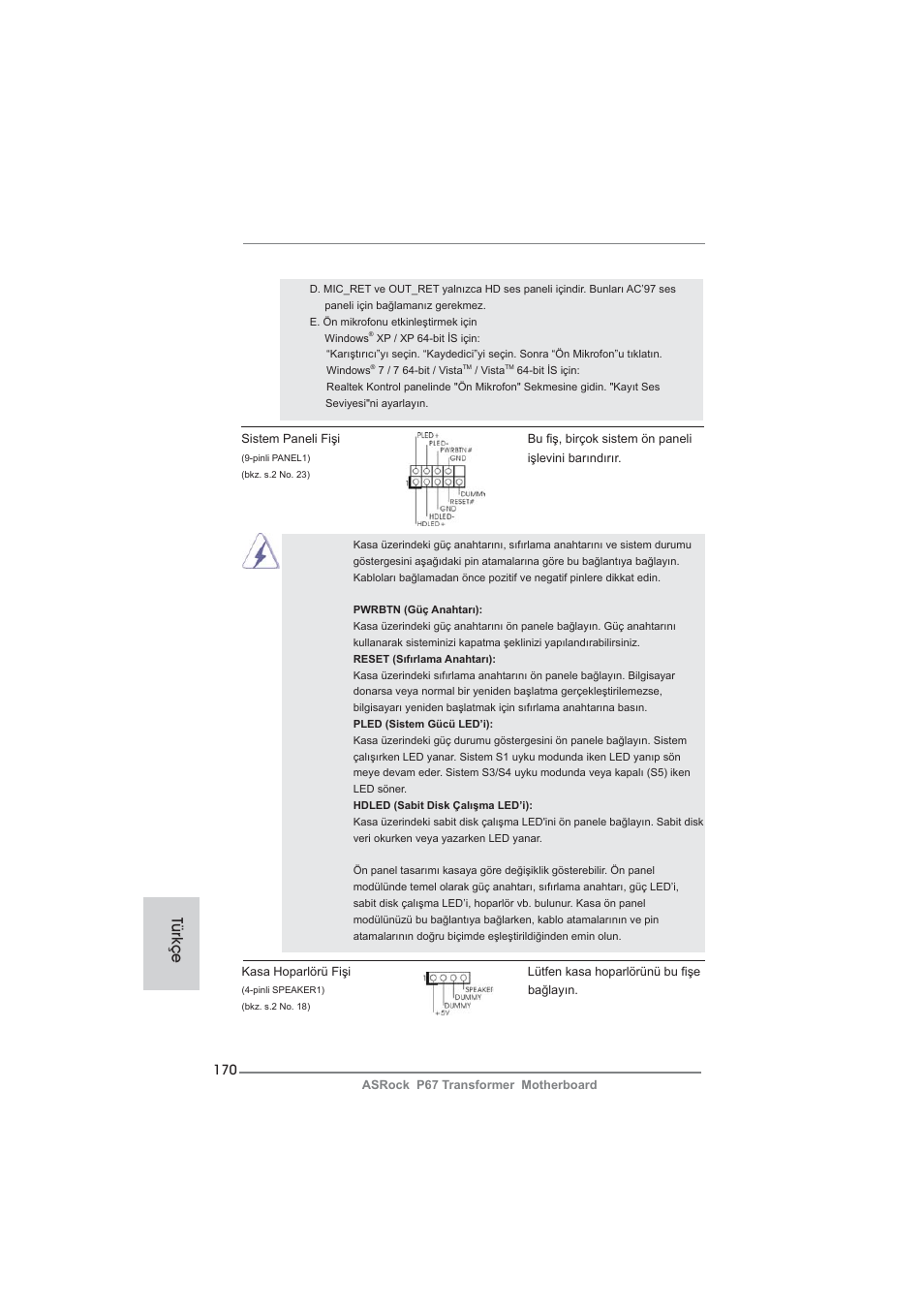 Türkçe | ASRock P67 Transformer User Manual | Page 170 / 266