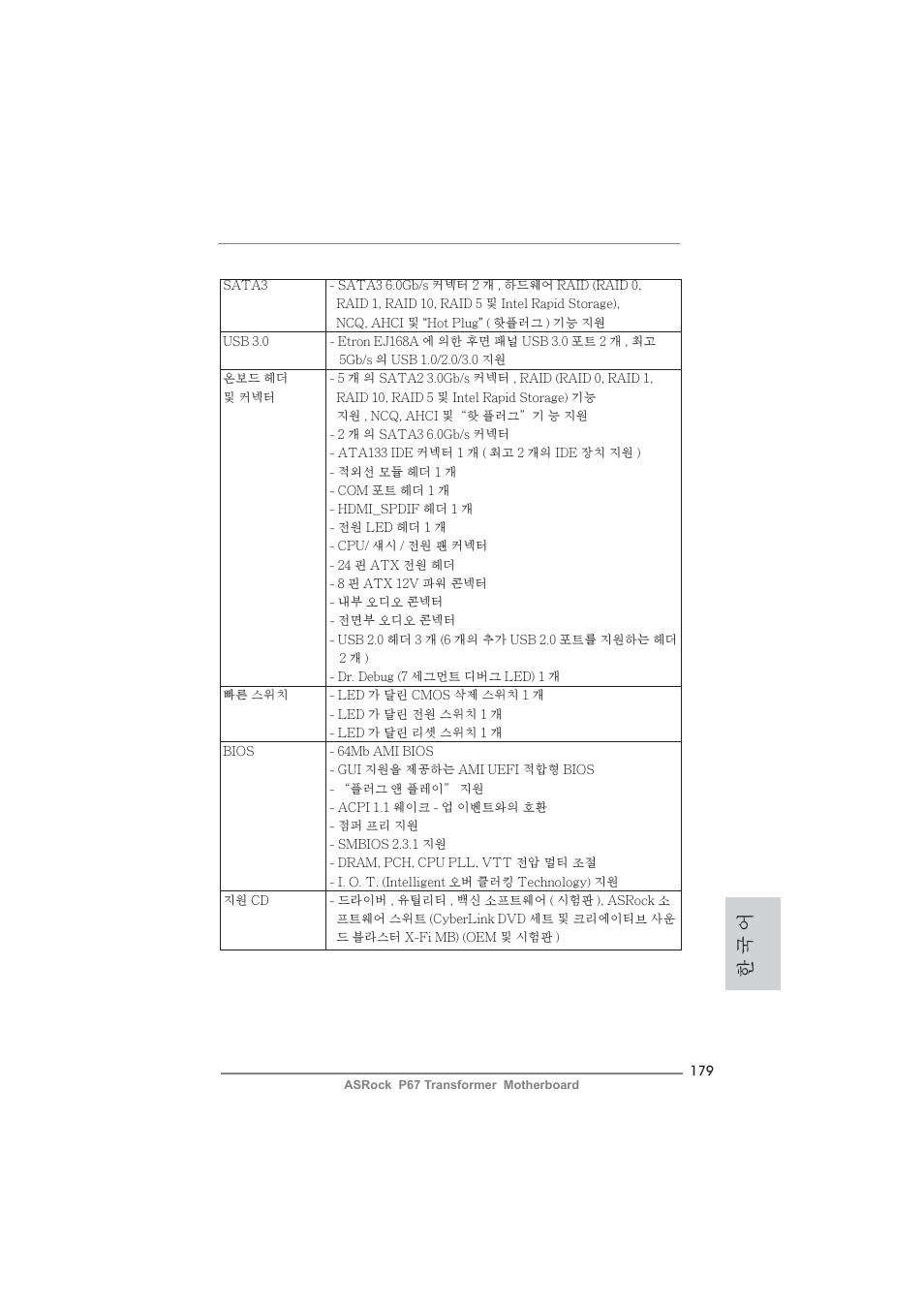 한 국 어 | ASRock P67 Transformer User Manual | Page 179 / 266