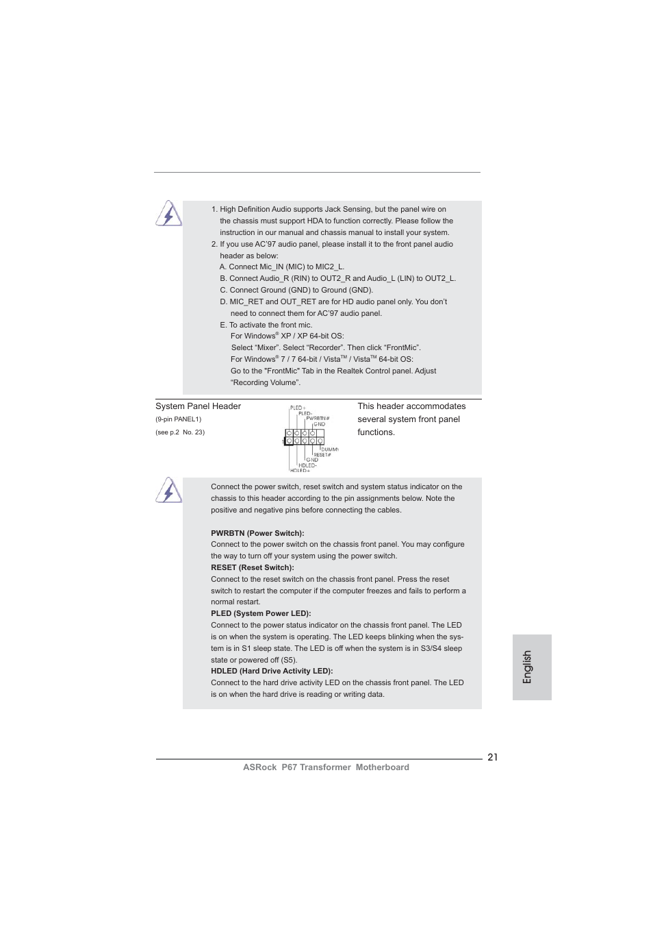 English | ASRock P67 Transformer User Manual | Page 21 / 266