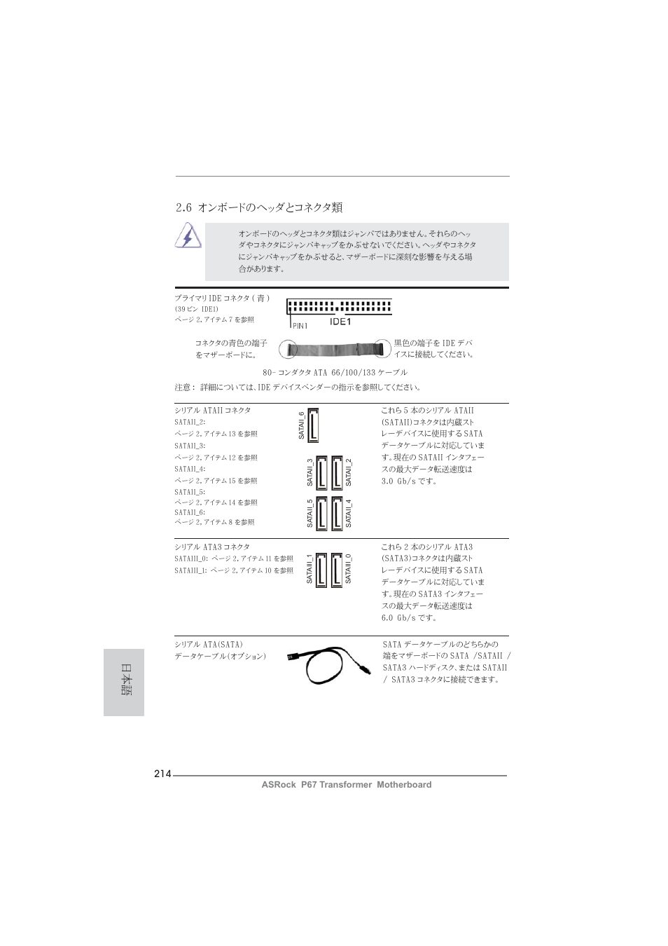 6 オンボードのヘッダとコネクタ類 | ASRock P67 Transformer User Manual | Page 214 / 266