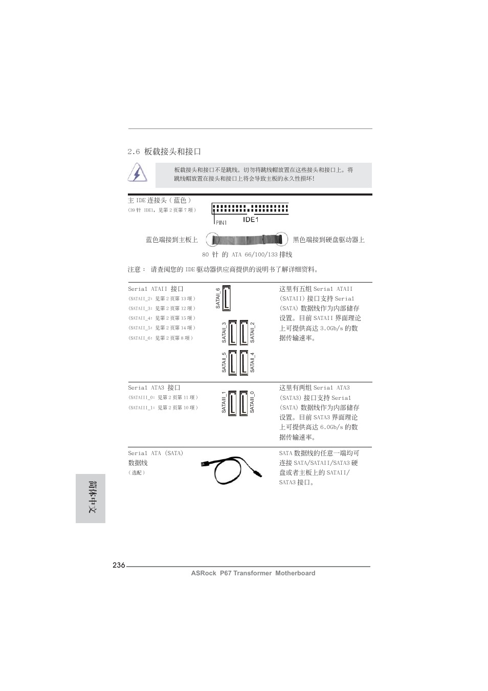 6 板載接頭和接口, 簡體中文 | ASRock P67 Transformer User Manual | Page 236 / 266