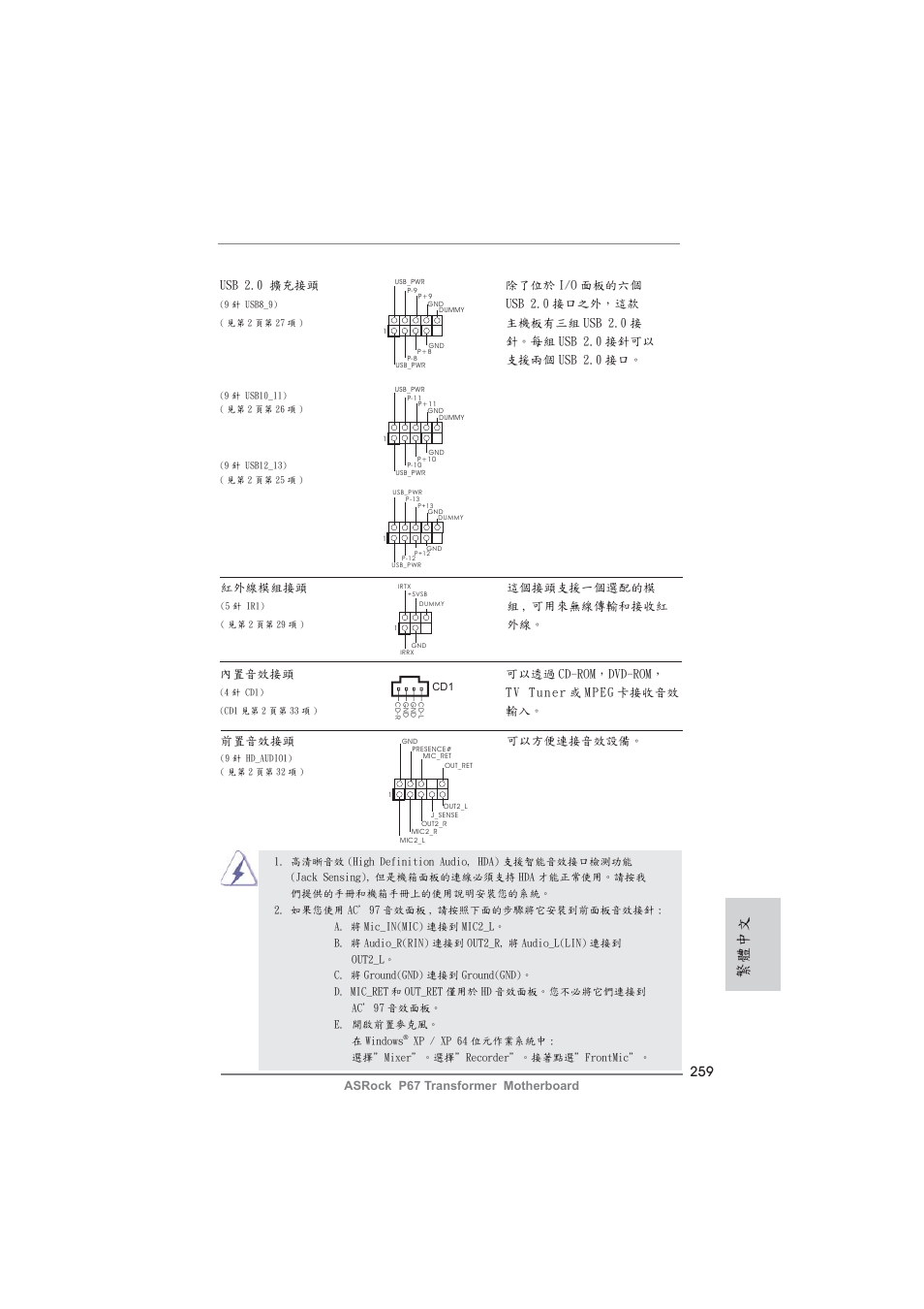 繁體中文 | ASRock P67 Transformer User Manual | Page 259 / 266