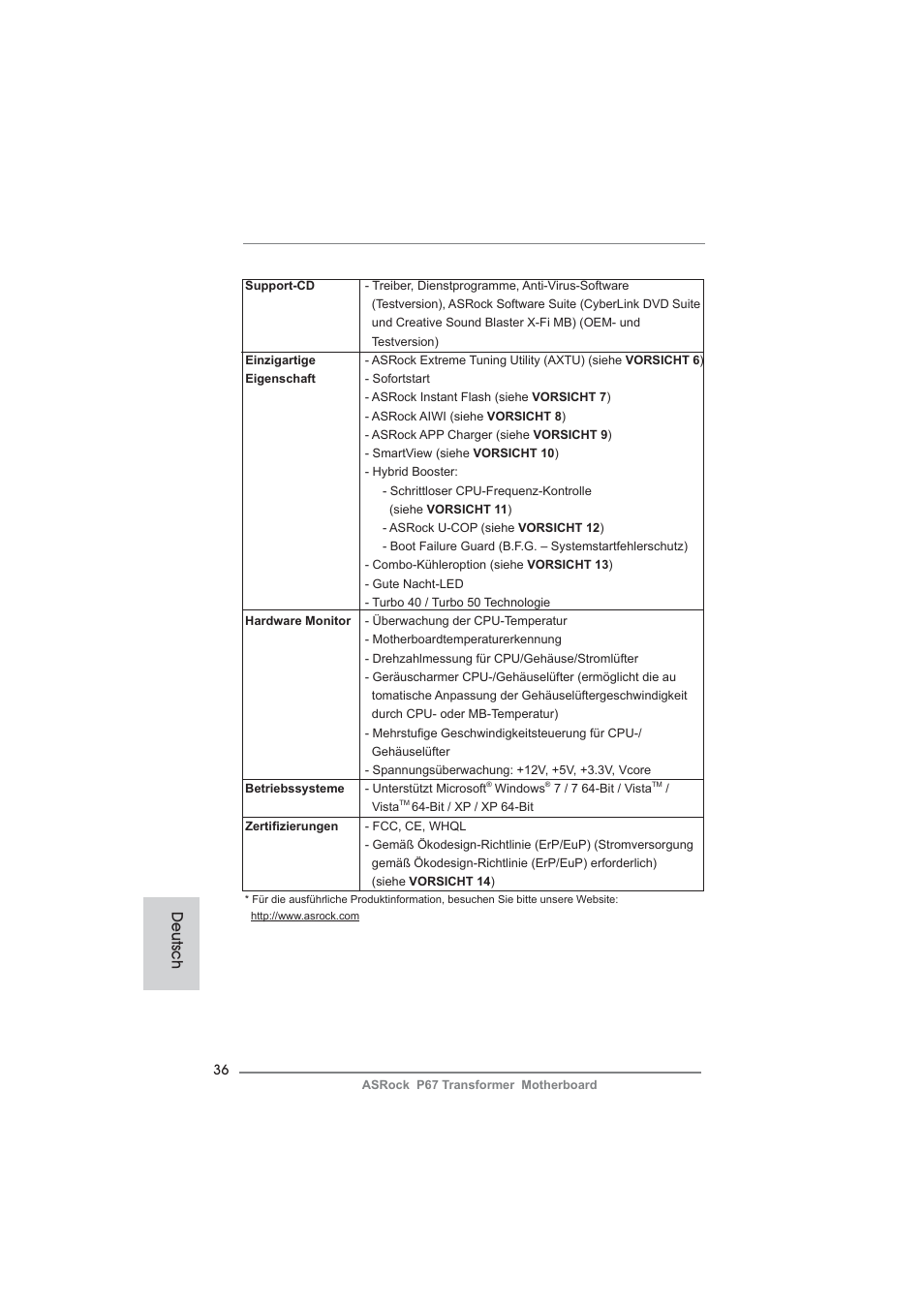 Deutsch | ASRock P67 Transformer User Manual | Page 36 / 266
