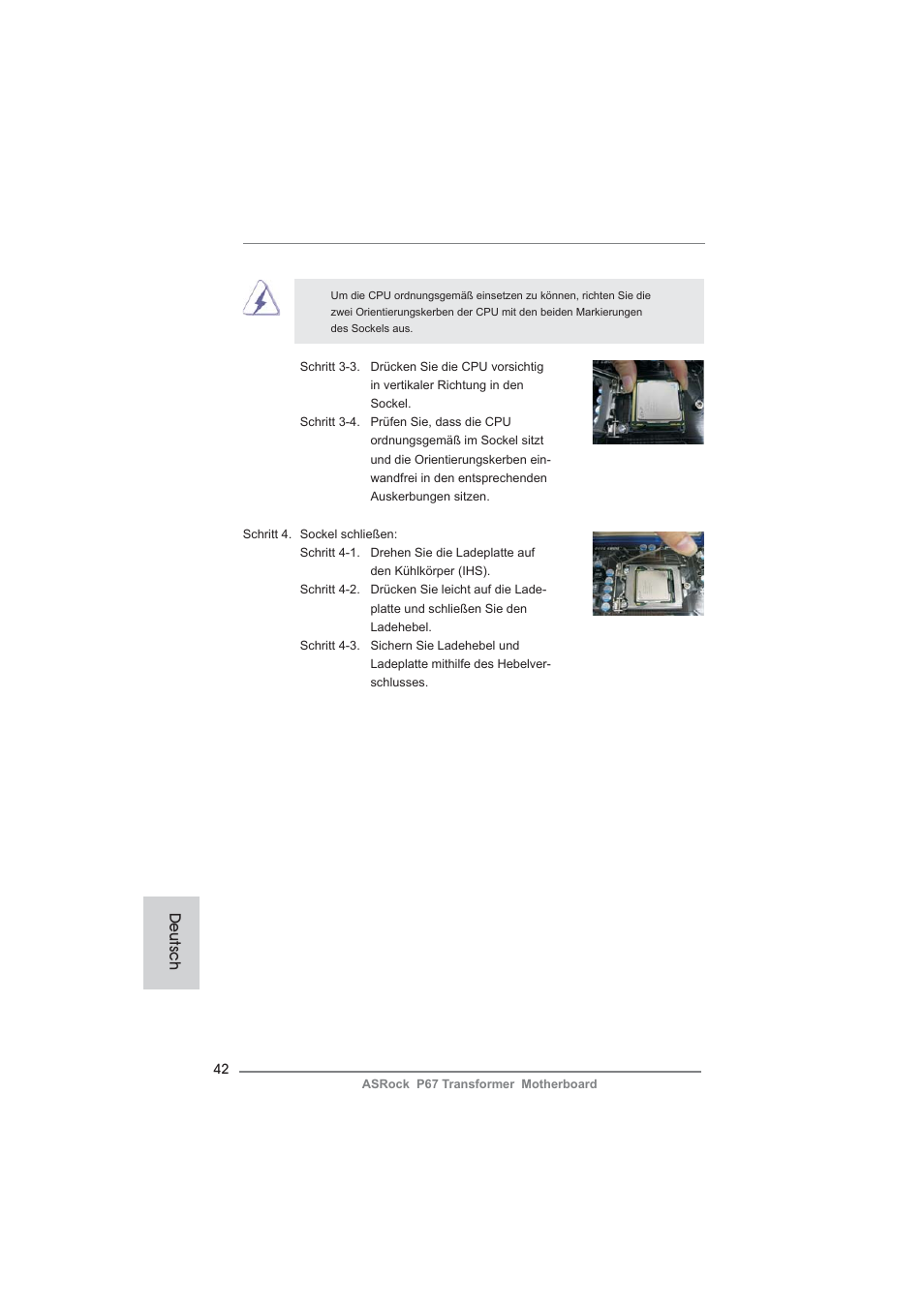 Deutsch | ASRock P67 Transformer User Manual | Page 42 / 266