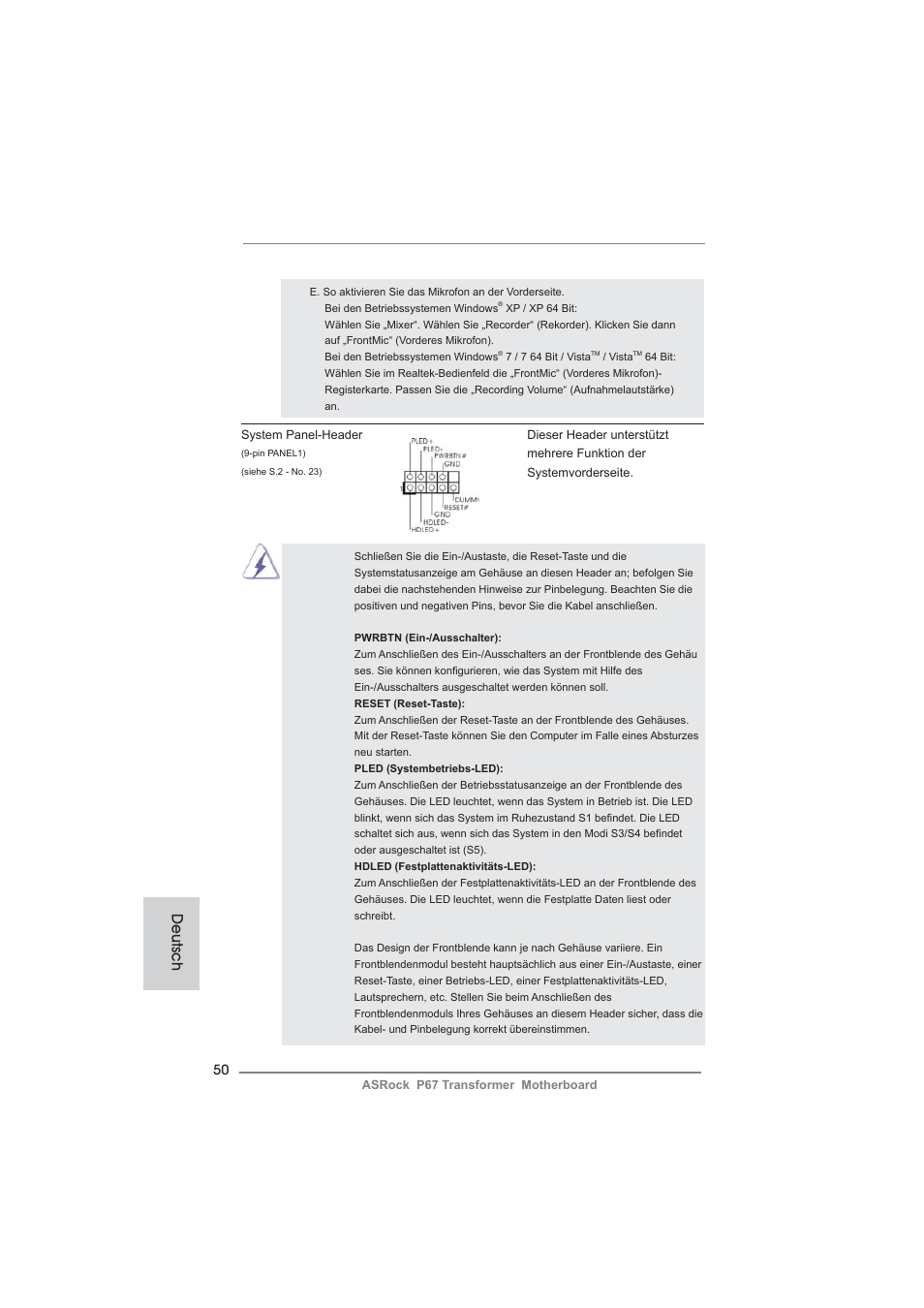 Deutsch | ASRock P67 Transformer User Manual | Page 50 / 266
