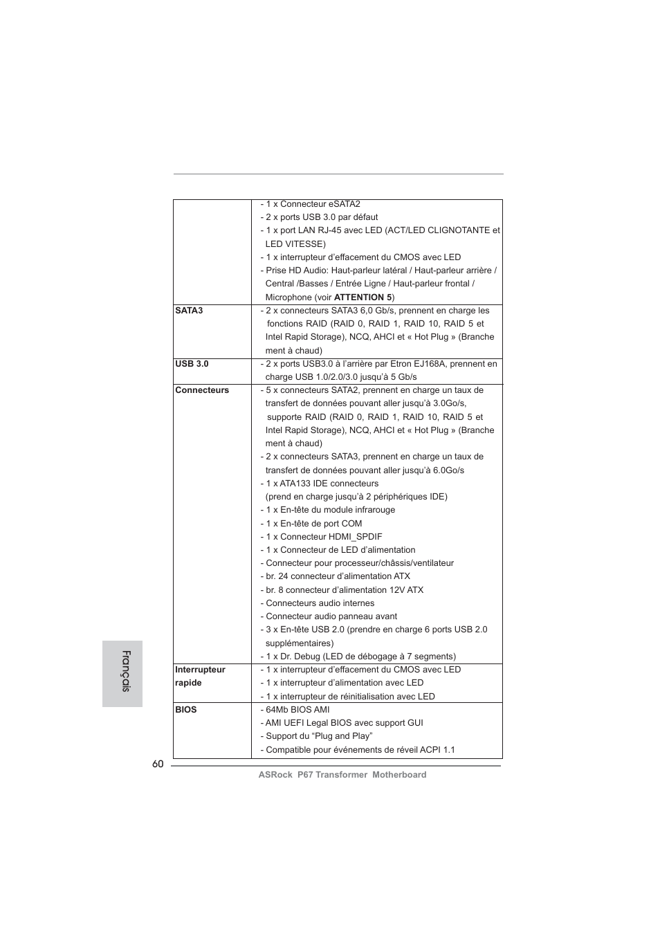 Français | ASRock P67 Transformer User Manual | Page 60 / 266