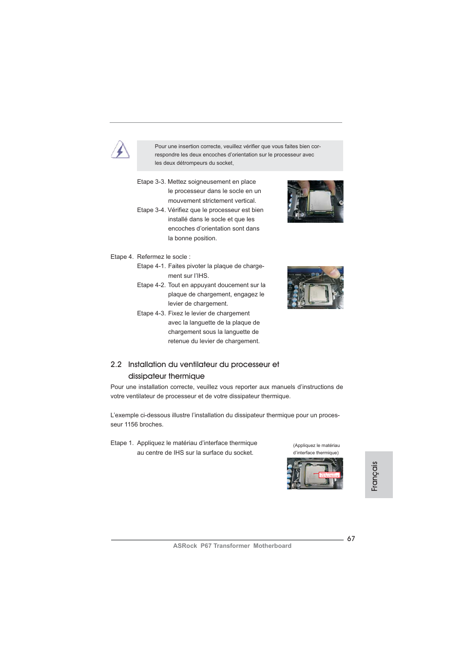 Français | ASRock P67 Transformer User Manual | Page 67 / 266