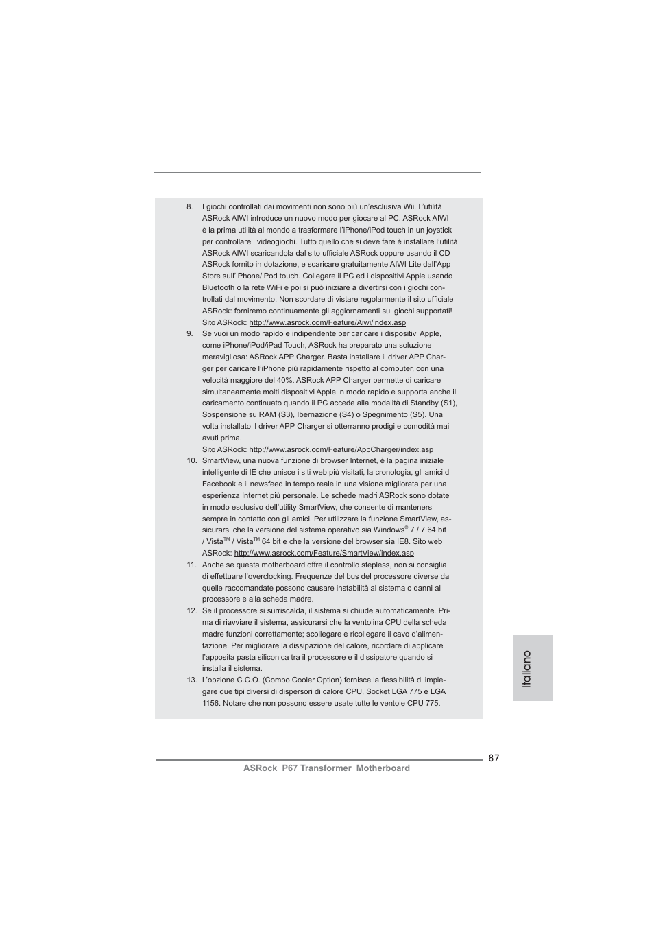 Italiano | ASRock P67 Transformer User Manual | Page 87 / 266