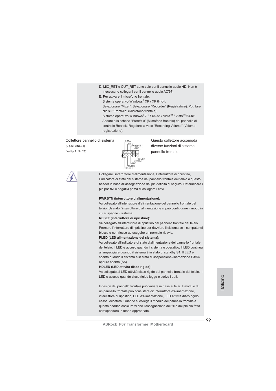 Italiano | ASRock P67 Transformer User Manual | Page 99 / 266