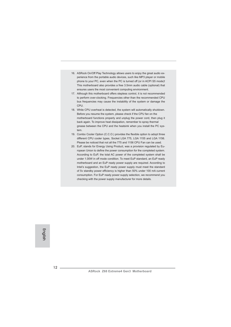 English | ASRock Z68 Extreme4 Gen3 User Manual | Page 12 / 322