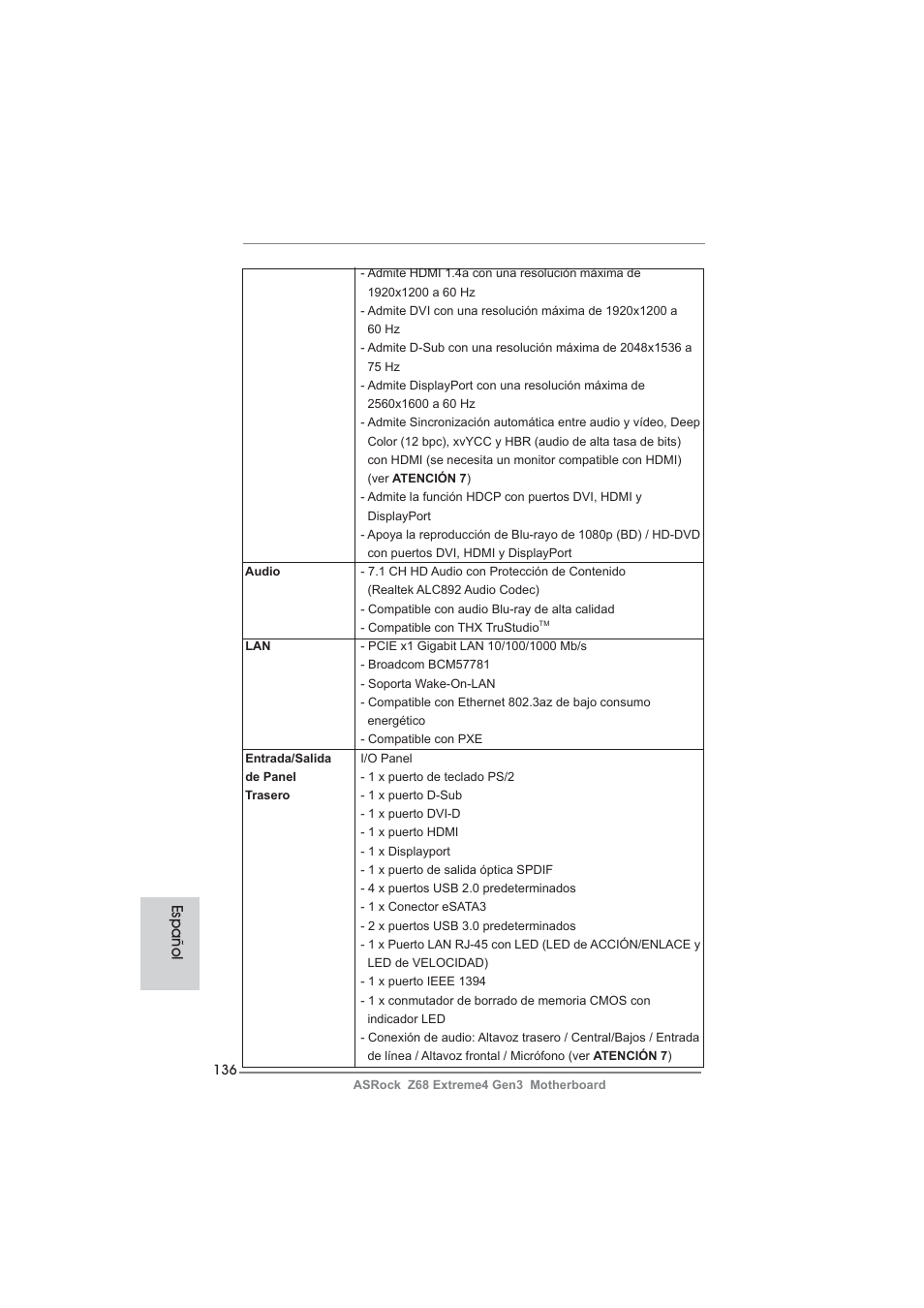 Español | ASRock Z68 Extreme4 Gen3 User Manual | Page 136 / 322